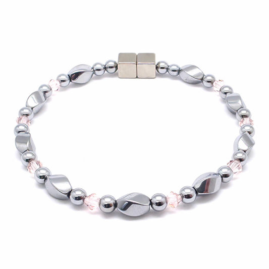 Silver Hematite Twist w Light Rose
