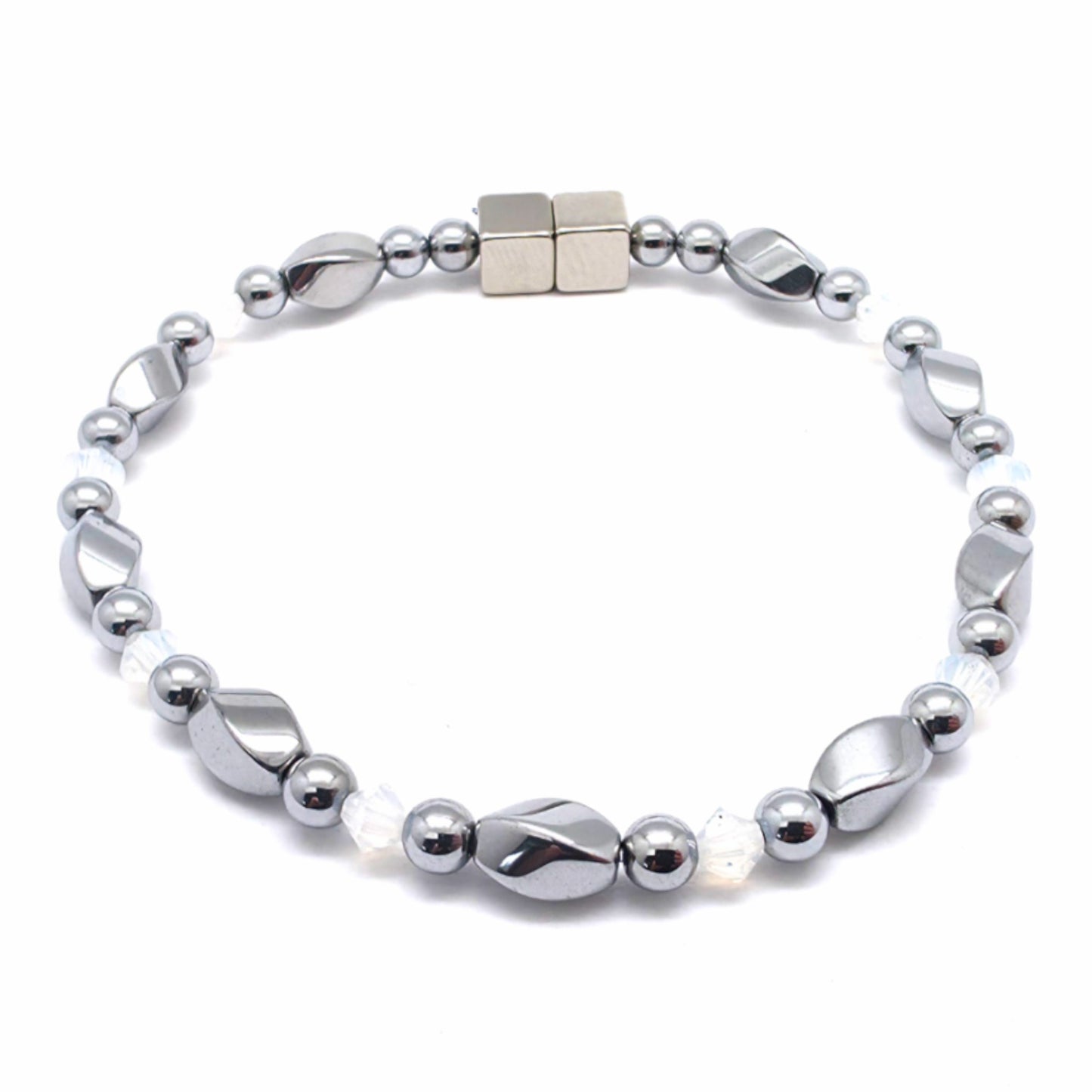 Silver Hematite Twist w Opal