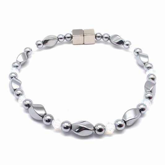 Silver Hematite Twist w Opal