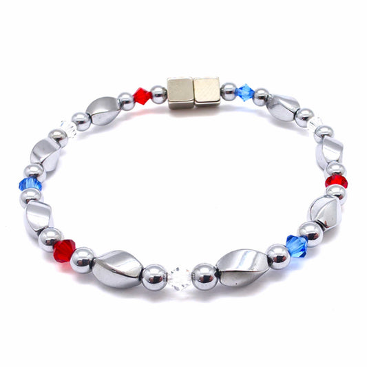 Silver Hematite Twist w Patriotic Crystals