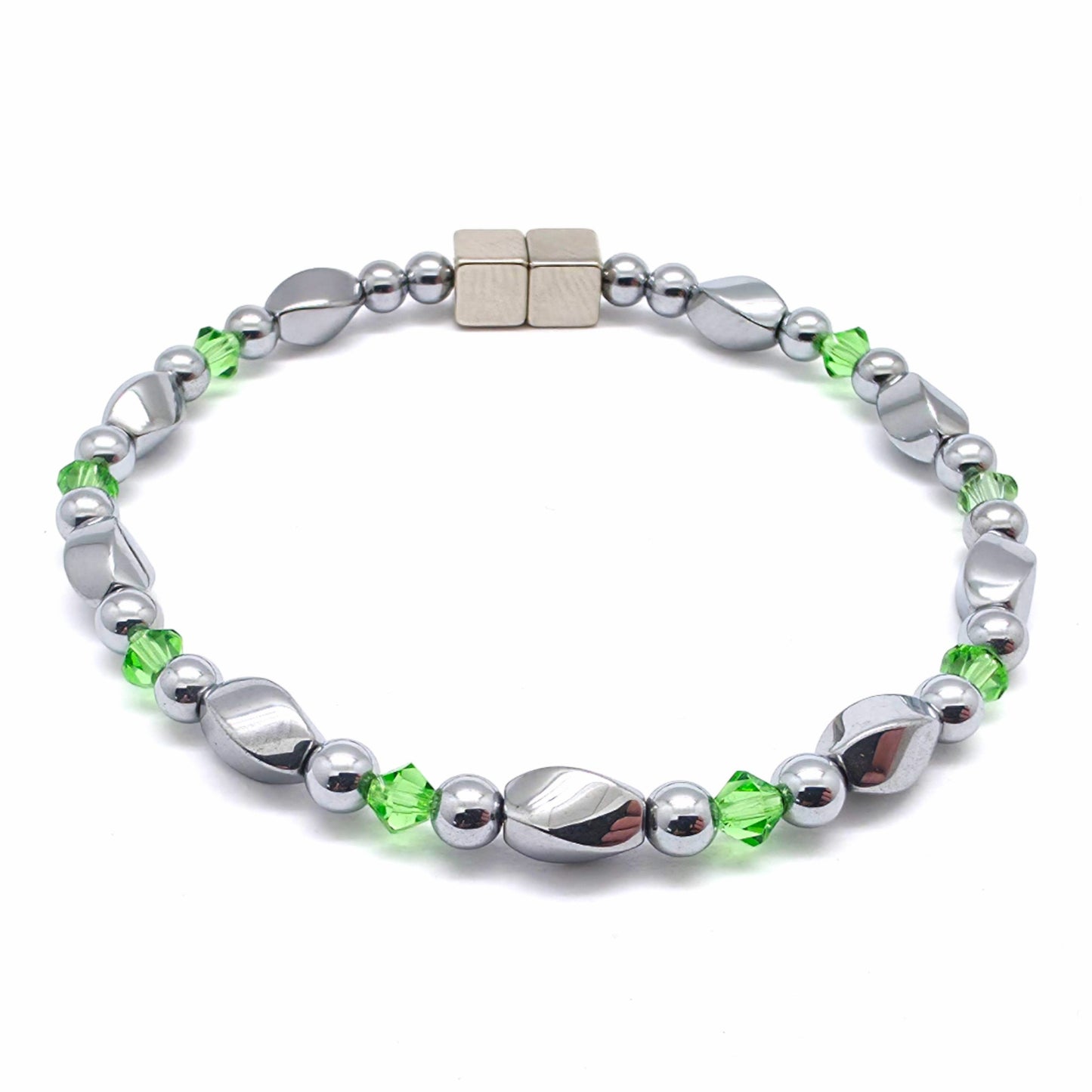 Silver Hematite Twist w Peridot