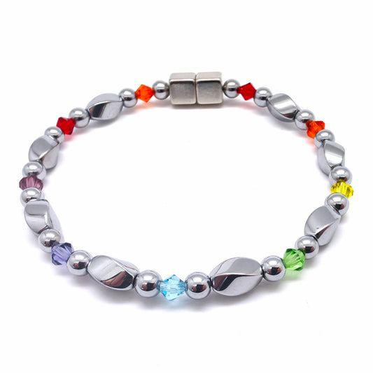 Silver Hematite Twist w Rainbow Crystals