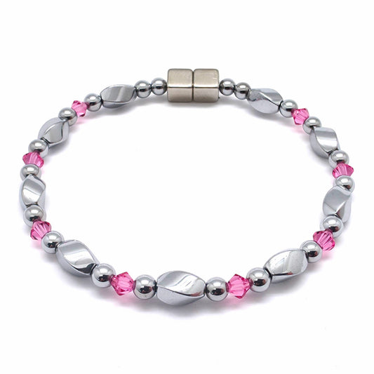 Silver Hematite Twist w Rose