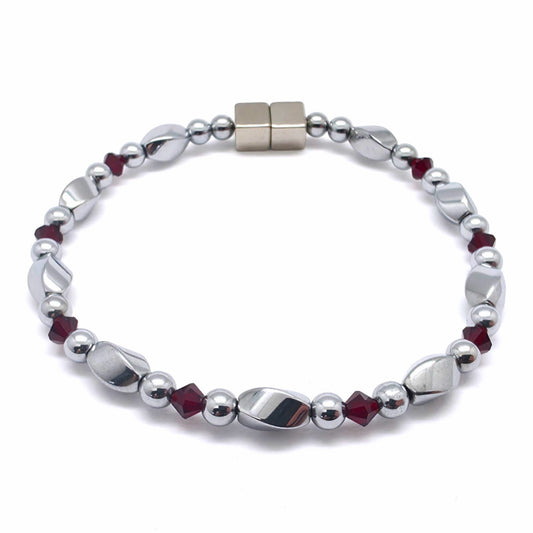 Silver Hematite Twist w Ruby