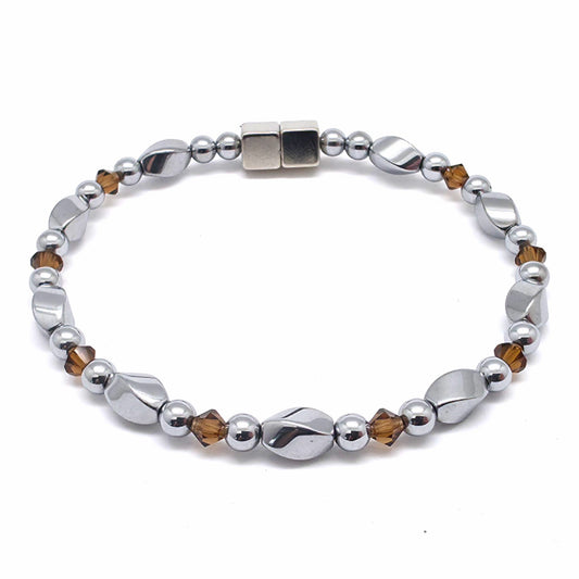 Silver Hematite Twist w Smokey Topaz