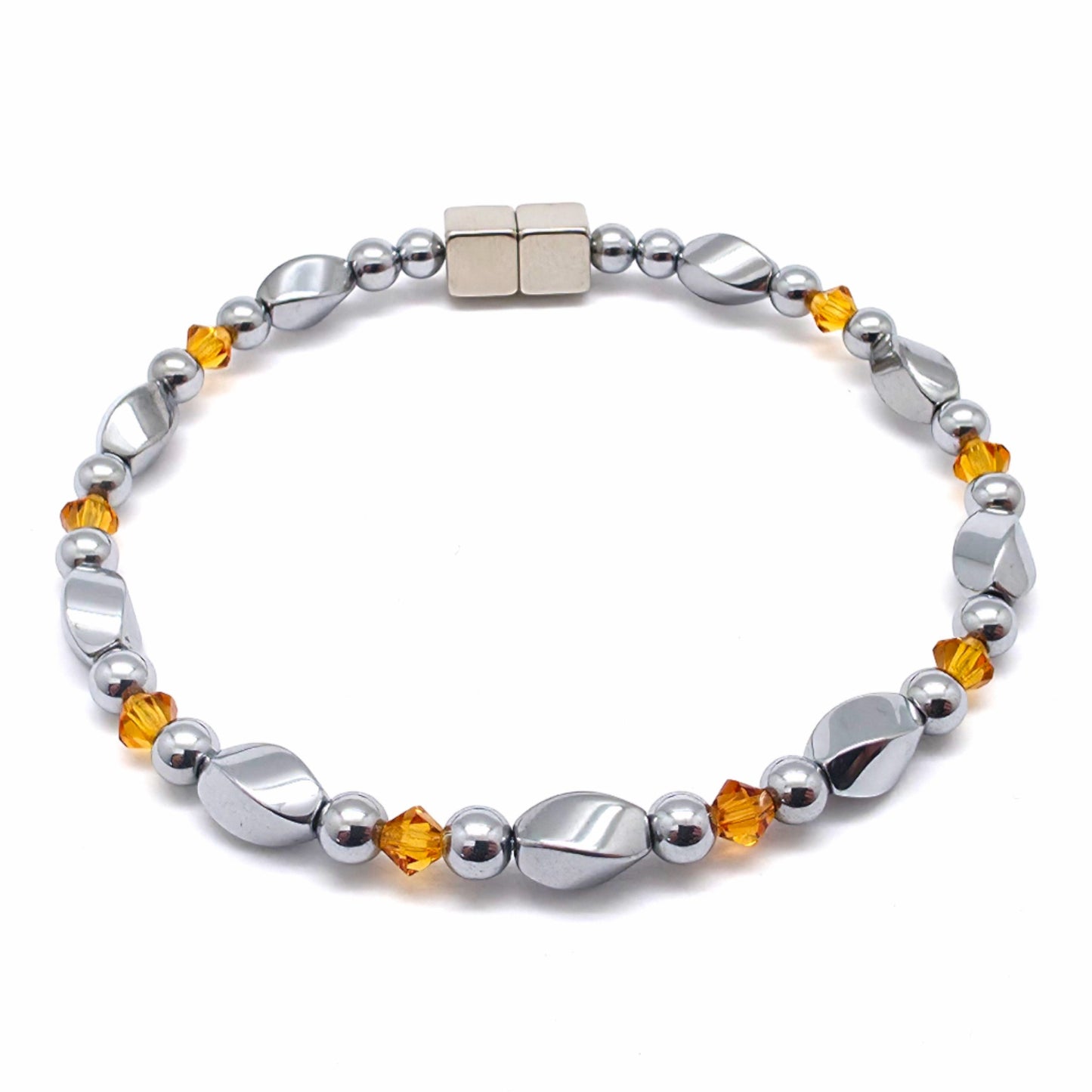 Silver Hematite Twist w Crystal Option