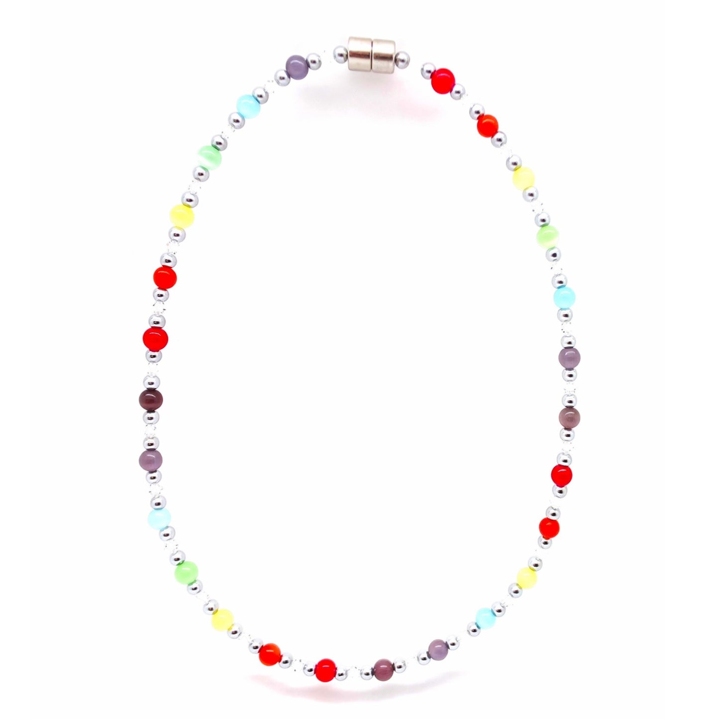 Rainbow Cat's Eye Necklace w Crystal