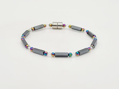 Black Rectangle Hematite w Clear Crystal Necklace