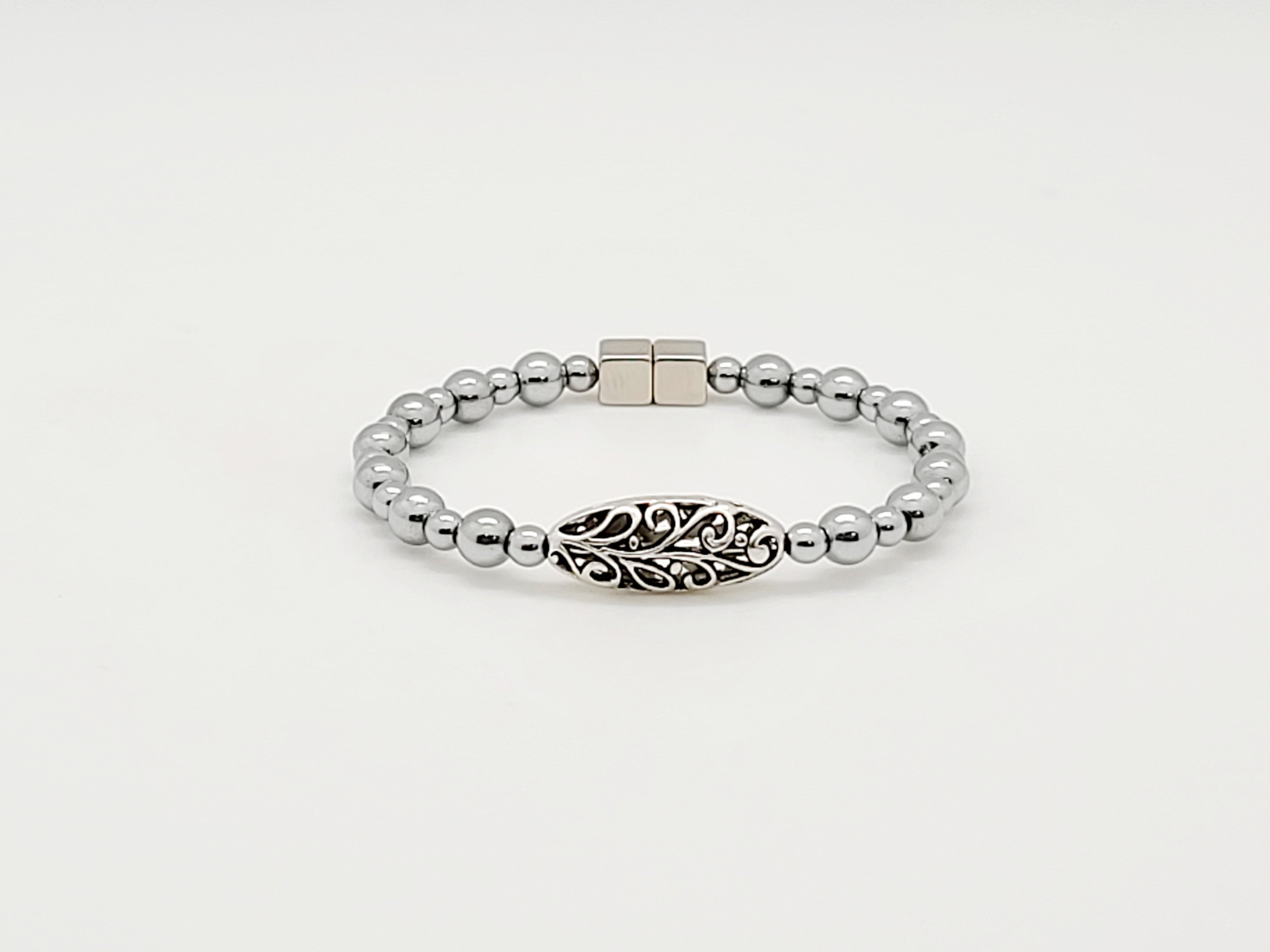 Samite Silver Fancy Silver Hematite Rounds – Unique Magnetic Jewelry