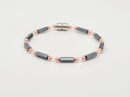Black Rectangle Hematite w Clear Crystal Necklace