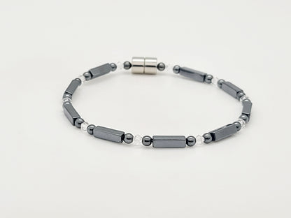 Black Rectangle Hematite w Clear Crystal Necklace
