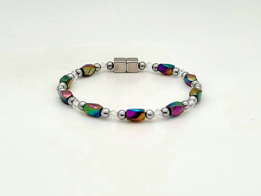 Rainbow Hematite Twist w Clear Crystal