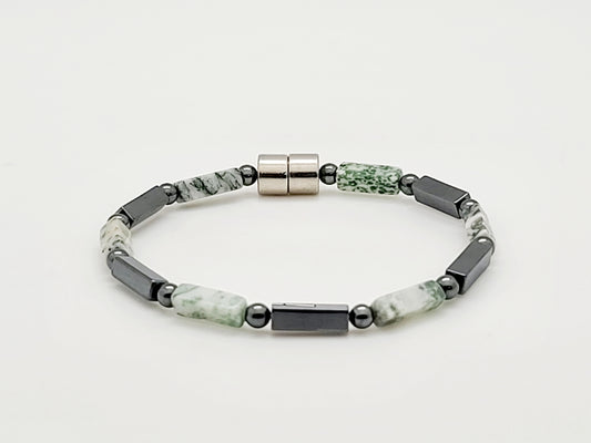 Green Tree Agate with Hematite Rectangle