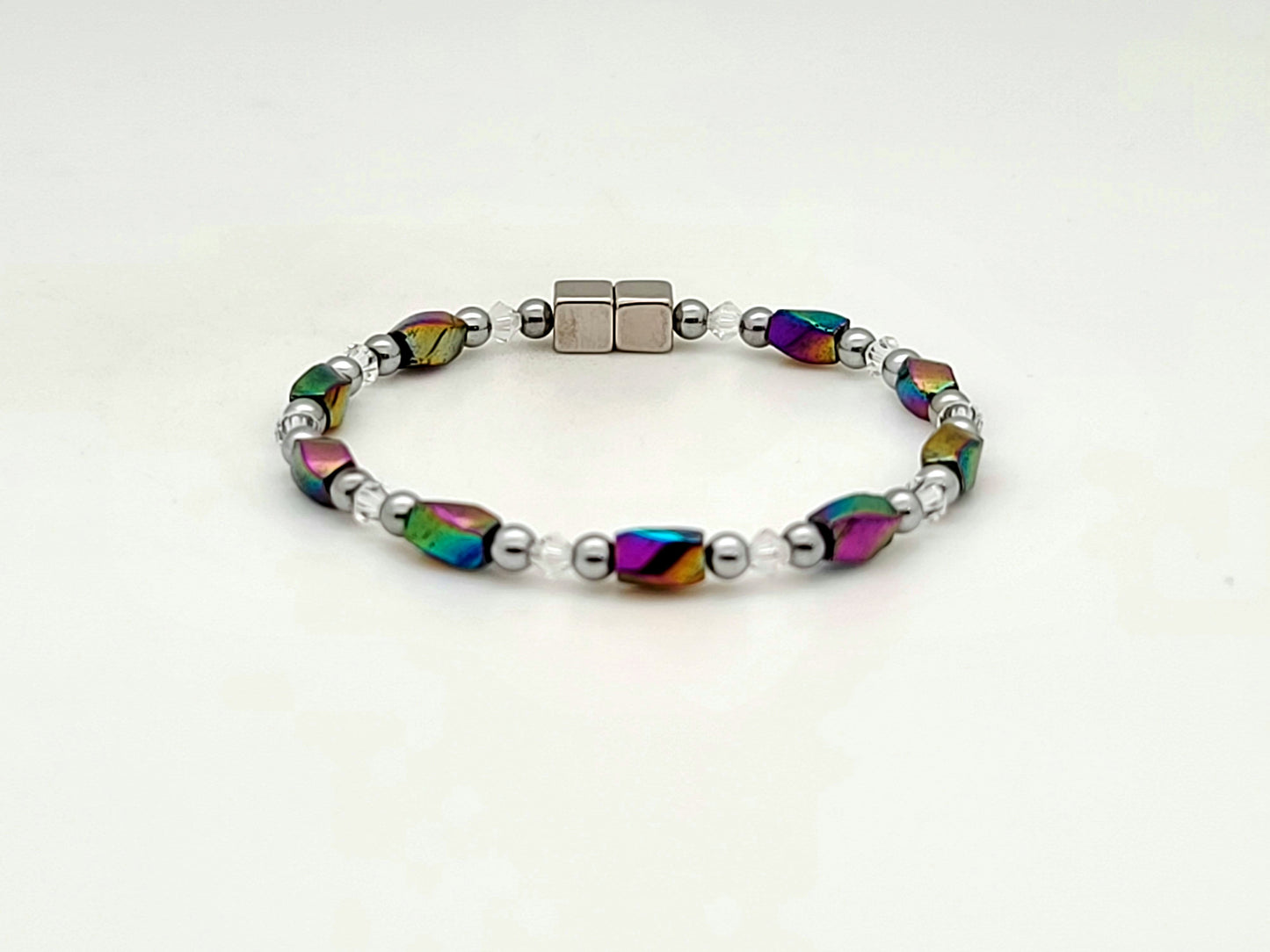 Rainbow Hematite Twist w Clear Crystal