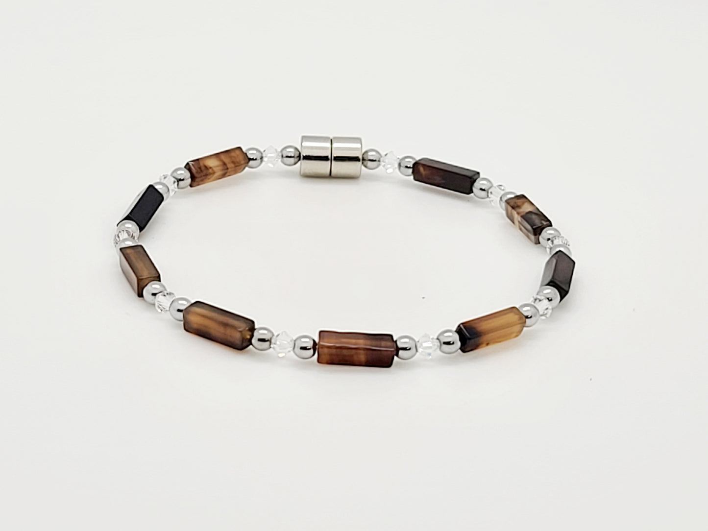 Brown Striped Agate Rectangle w Crystal