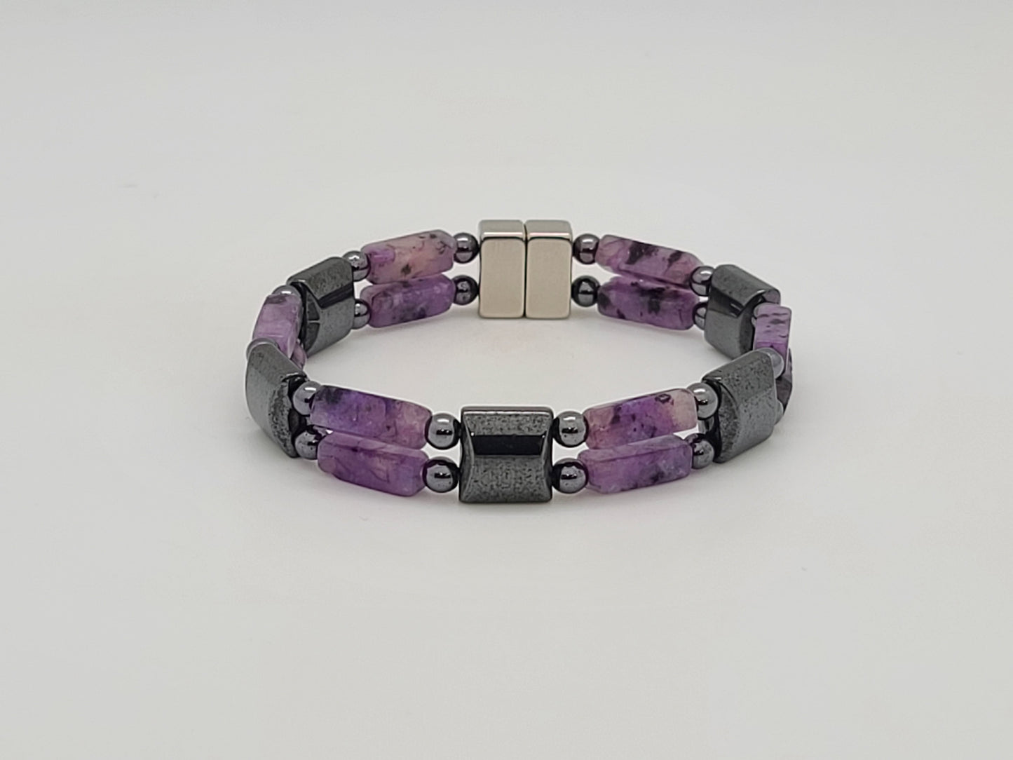 Purple Crazy Lace with Hematite Square