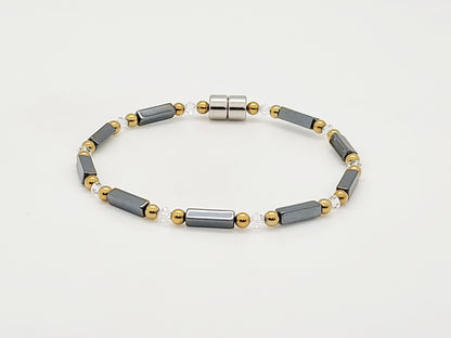 Black Rectangle Hematite w Clear Crystal Necklace