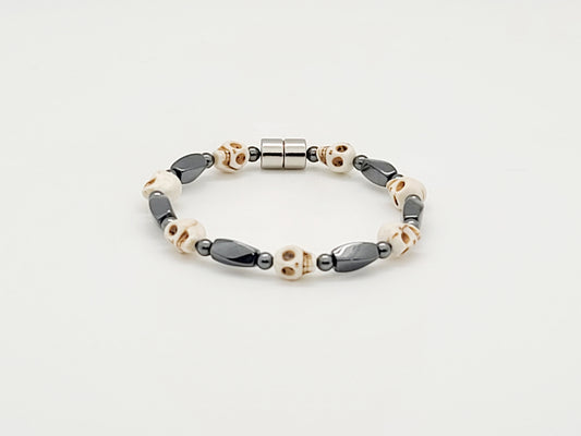 White Skull & Black Hematite Twist